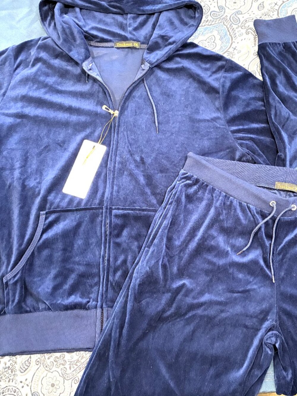 NWT Tracksuit Navy Blue Velour 2-Piece Hoodie Jogger Set Women's 2XL